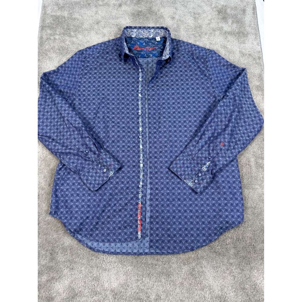 Robert Graham Mens 2XL Classic Fit Blue Geometric Fan Print Button Down Shirt